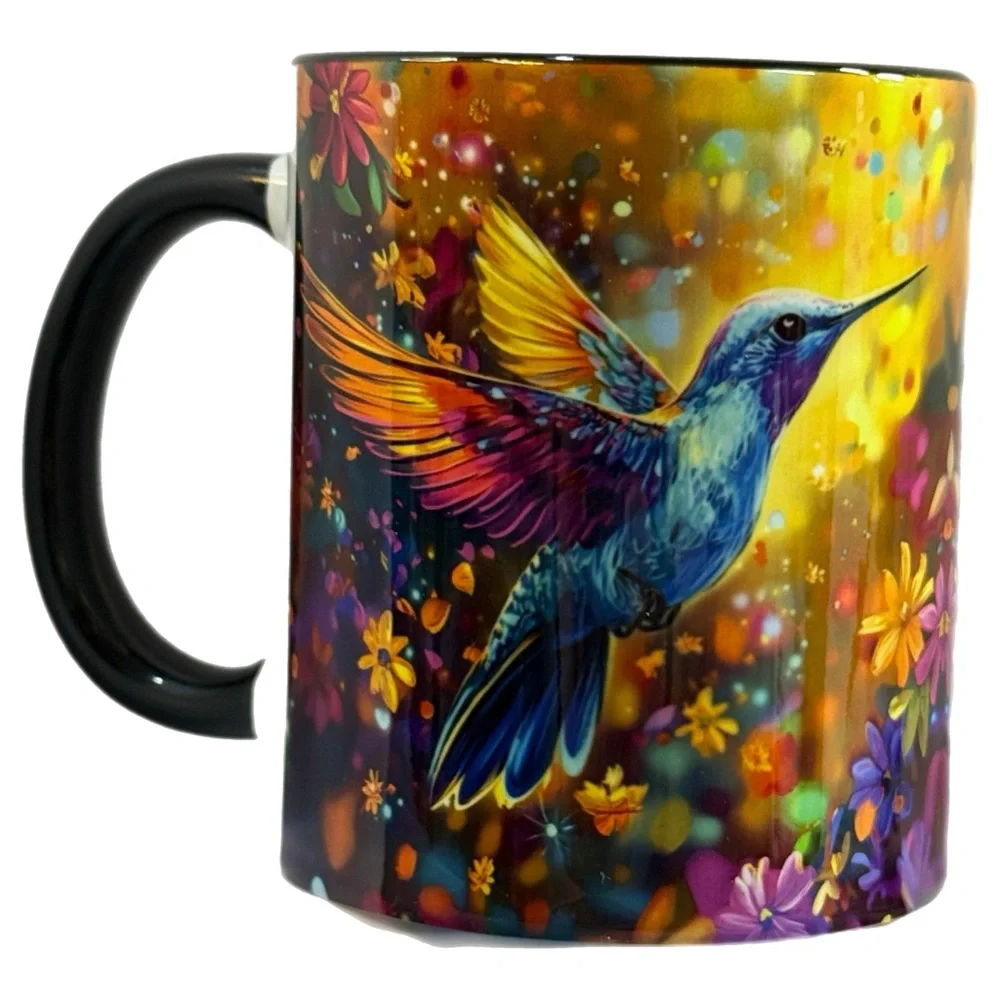 Hummingbird Garden Mug - Vibrant Floral Ceramic Cup -‎ Diy Tree Nature Drinkware